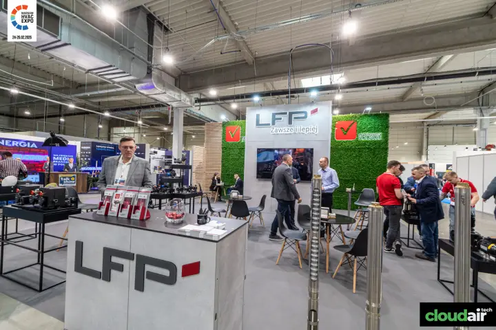 LFP stand with submersible borehole pumps and moss walls at Warsaw HVAC Expo 2026