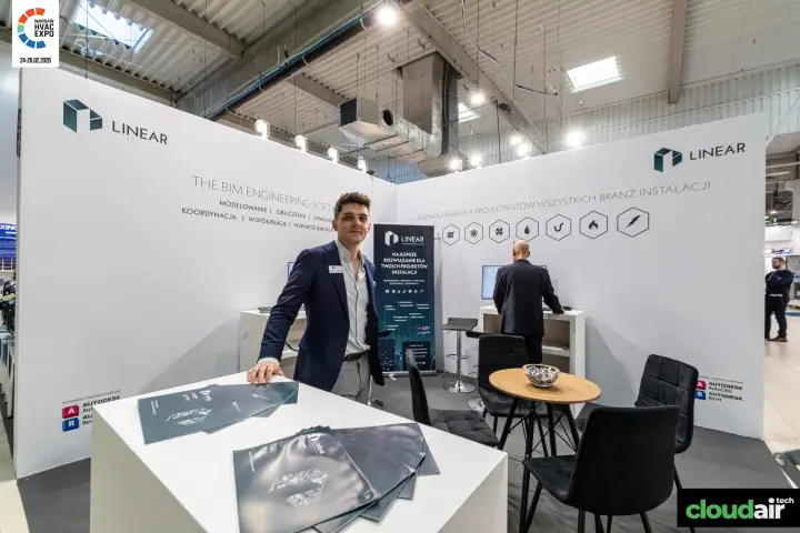 Linear corner stand presenting BIM engineering software for building services at Warsaw HVAC Expo 2026