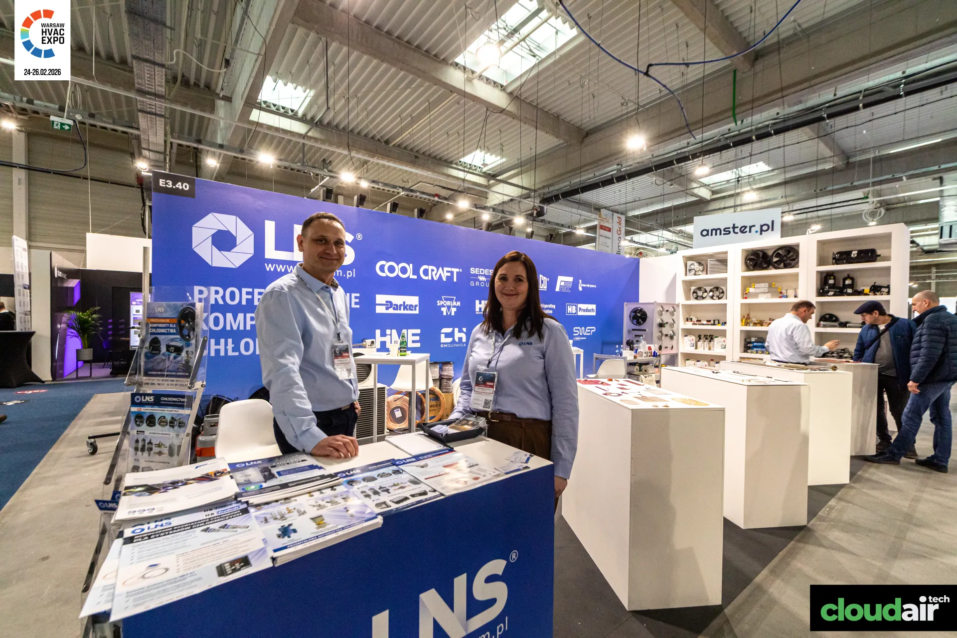 LNS stand E3.40 with refrigeration brand wall and component display at Warsaw HVAC Expo 2026