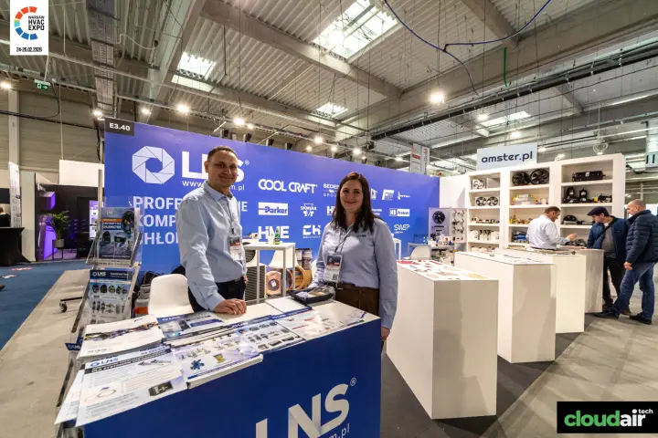 LNS stand E3.40 with refrigeration brand wall and component display at Warsaw HVAC Expo 2026
