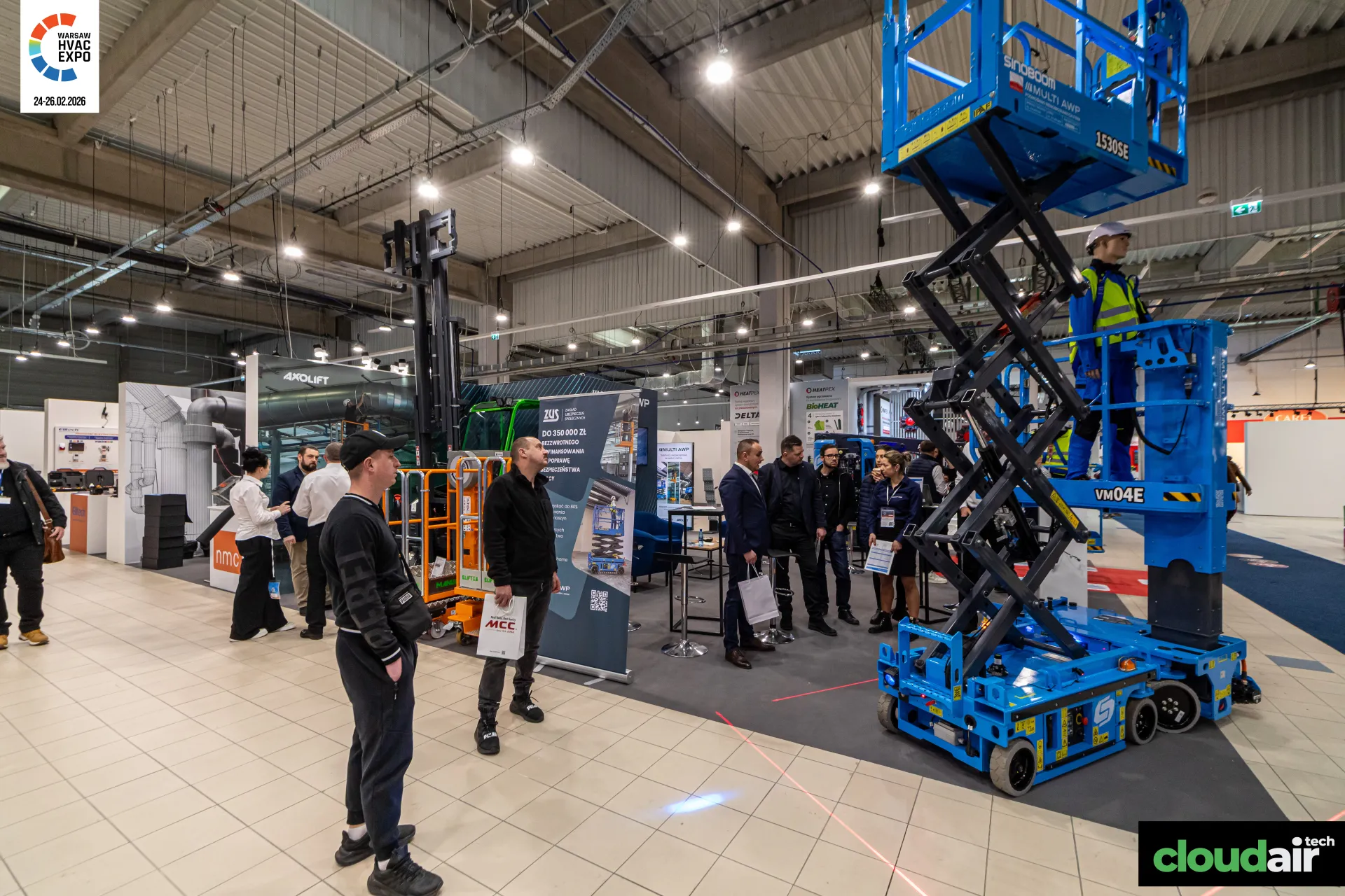Multi AWP stand with Sinoboom scissor and vertical mast lifts at Warsaw HVAC Expo 2026