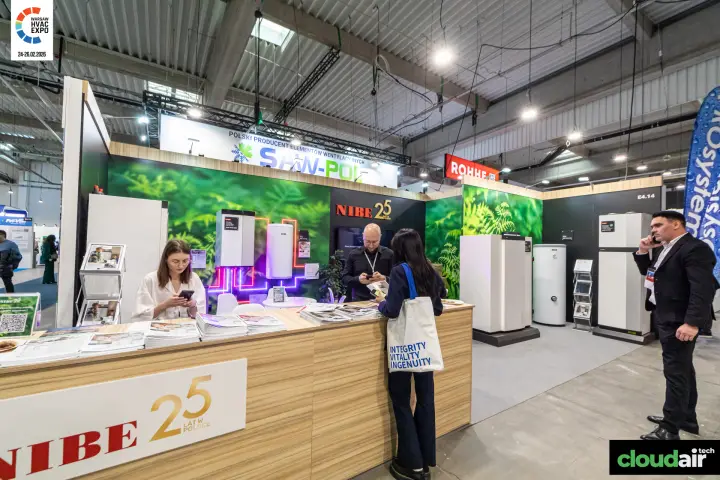 NIBE stand marking 25 years in Poland with heat pumps at Warsaw HVAC Expo 2026
