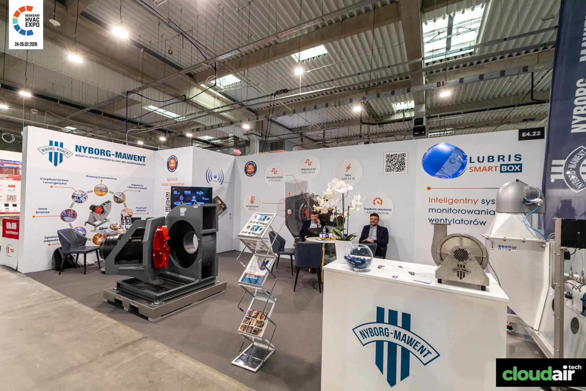 Nyborg-Mawent stand with industrial centrifugal fans and monitoring wall at Warsaw HVAC Expo 2026