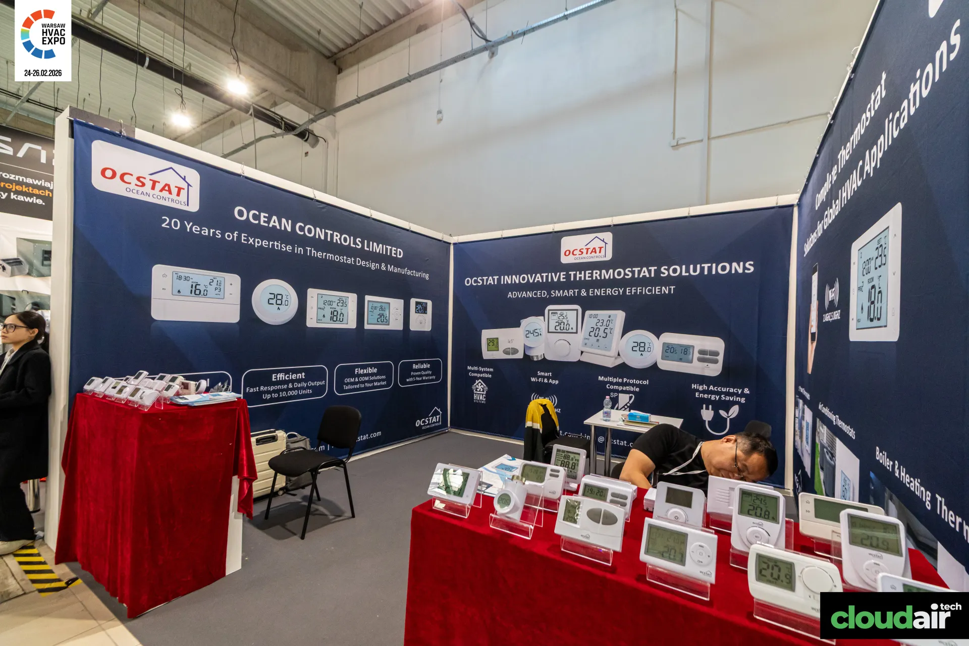 Ocstat room thermostats on display at the Ocean Controls stand at Warsaw HVAC Expo 2026