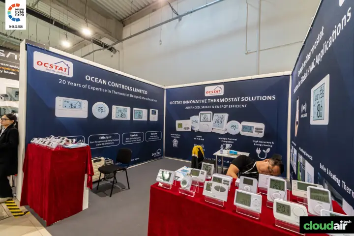 Ocstat room thermostats on display at the Ocean Controls stand at Warsaw HVAC Expo 2026