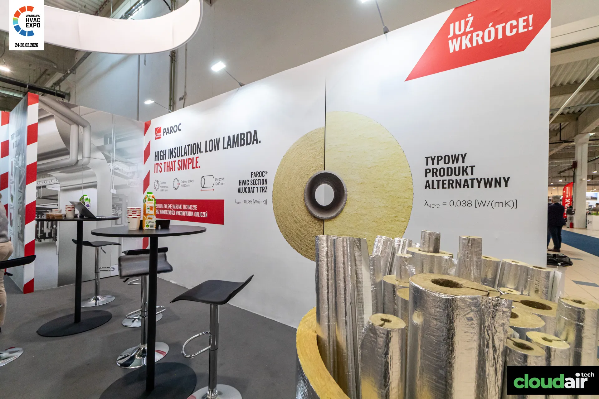 Paroc HVAC Section AluCoat pipe insulation with lambda comparison wall at Warsaw HVAC Expo 2026