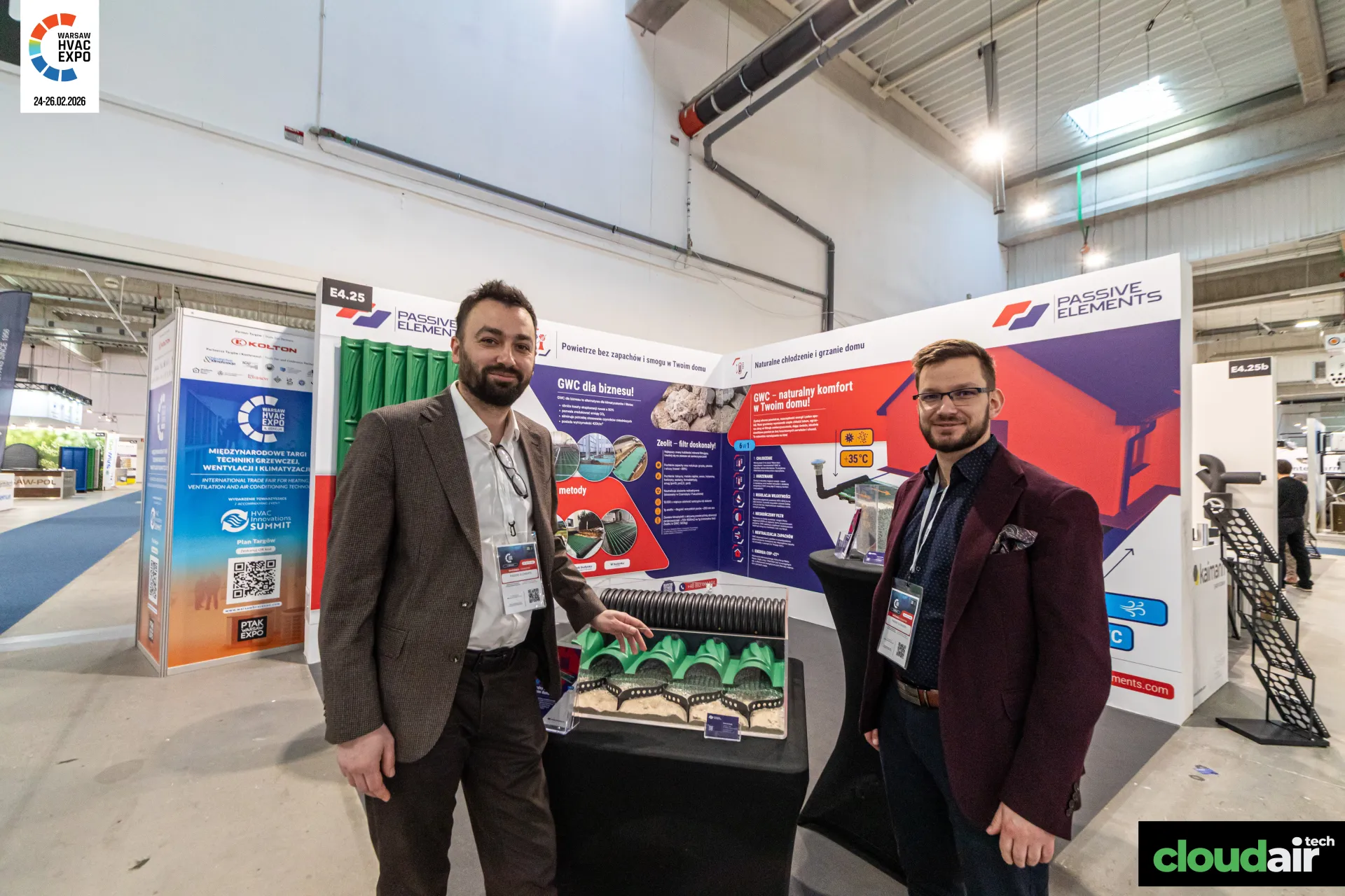Passive Elements stand with a sectioned model of a ground heat exchanger at Warsaw HVAC Expo 2026