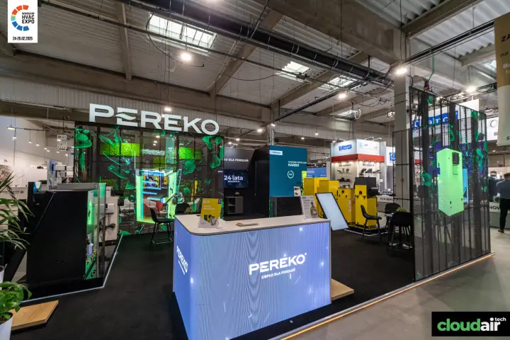 Pereko stand with LED-clad counter and Karbo boiler display at Warsaw HVAC Expo 2026