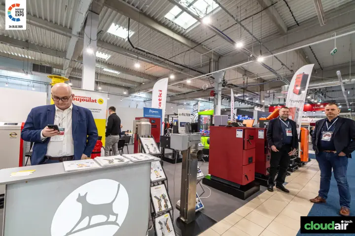 Poujoulat counter with chimney brochures, MPM boilers further along at Warsaw HVAC Expo 2026
