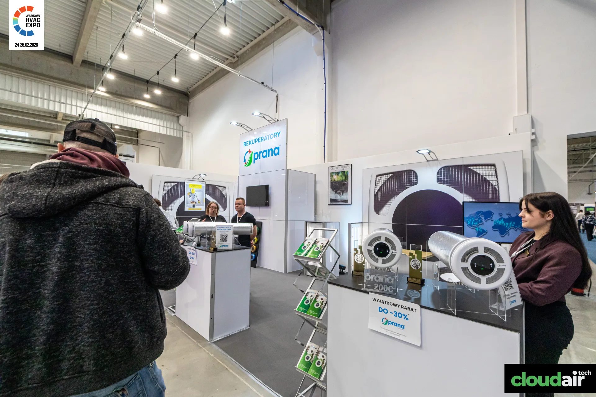 Prana stand with Prana 200C decentralised recuperators and trophies at Warsaw HVAC Expo 2026