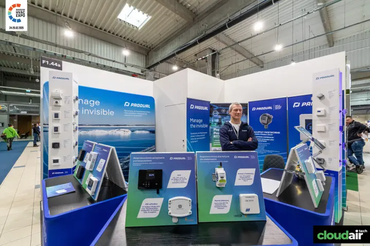 Produal stand with wireless room control and gateway display boards at Warsaw HVAC Expo 2026