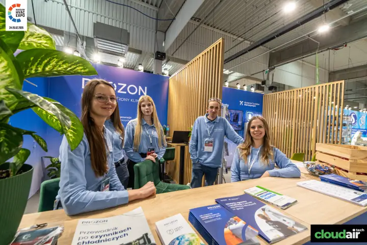 Prozon brochures including a refrigerant guide on the front counter at Warsaw HVAC Expo 2026