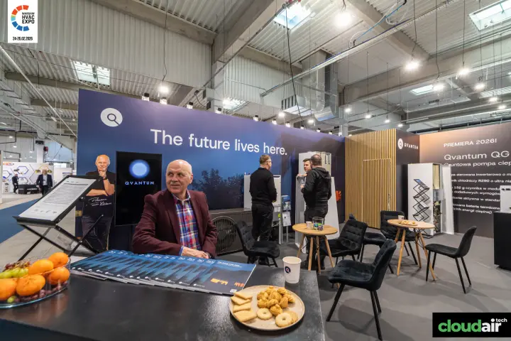 Qvantum stand with "The future lives here." wall and 2026 premiere