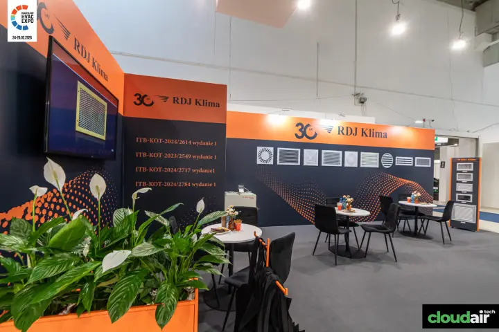 RDJ Klima stand marking 30 years with grilles and diffusers at Warsaw HVAC Expo 2026