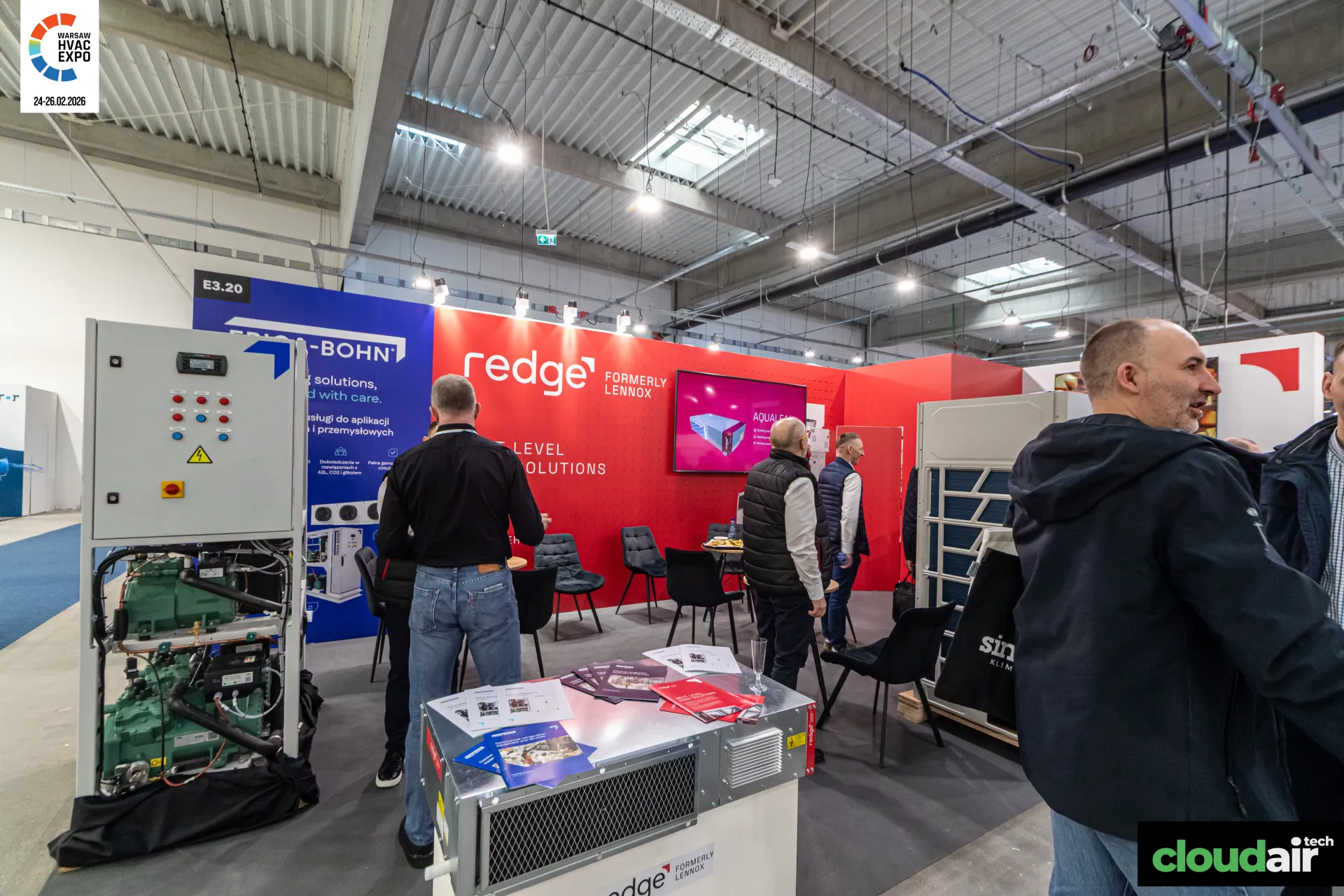 Redge, formerly Lennox, stand with open-frame compressor unit at Warsaw HVAC Expo 2026