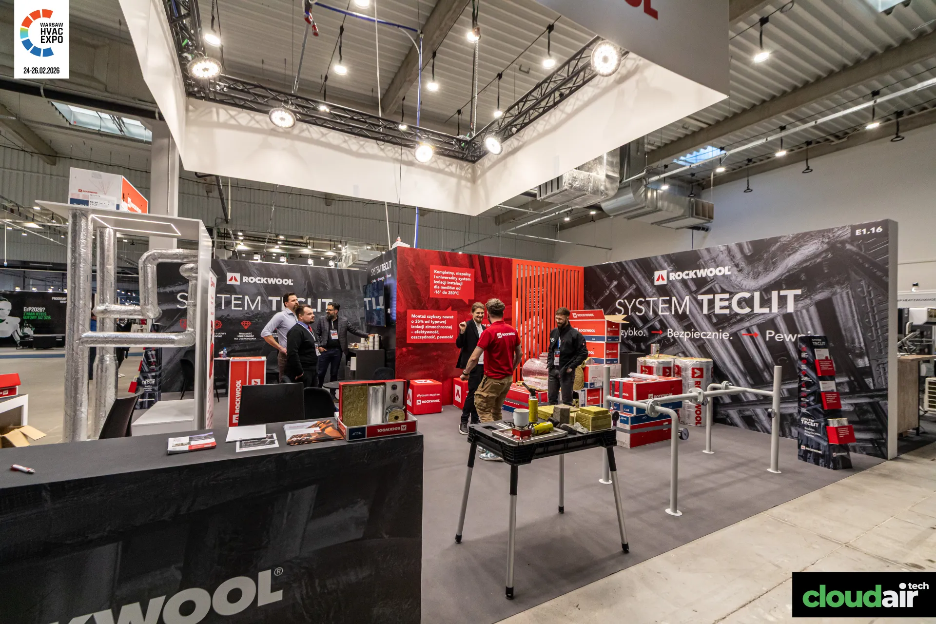 Rockwool System Teclit stand with insulated pipe display rig at Warsaw HVAC Expo 2026