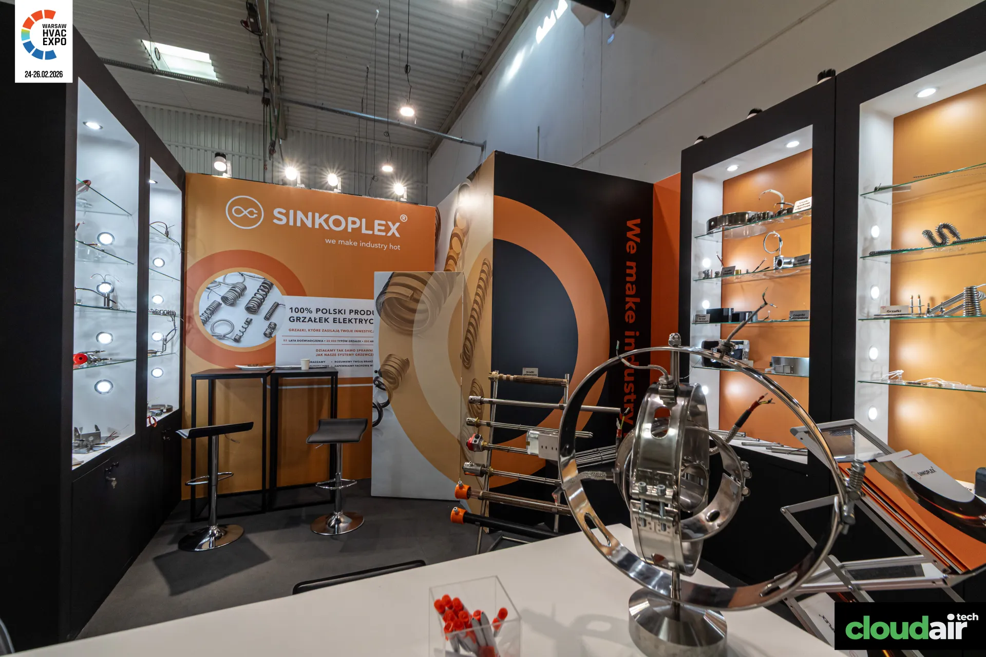 Sinkoplex counter with a polished steel ring display and rod heaters at Warsaw HVAC Expo 2026