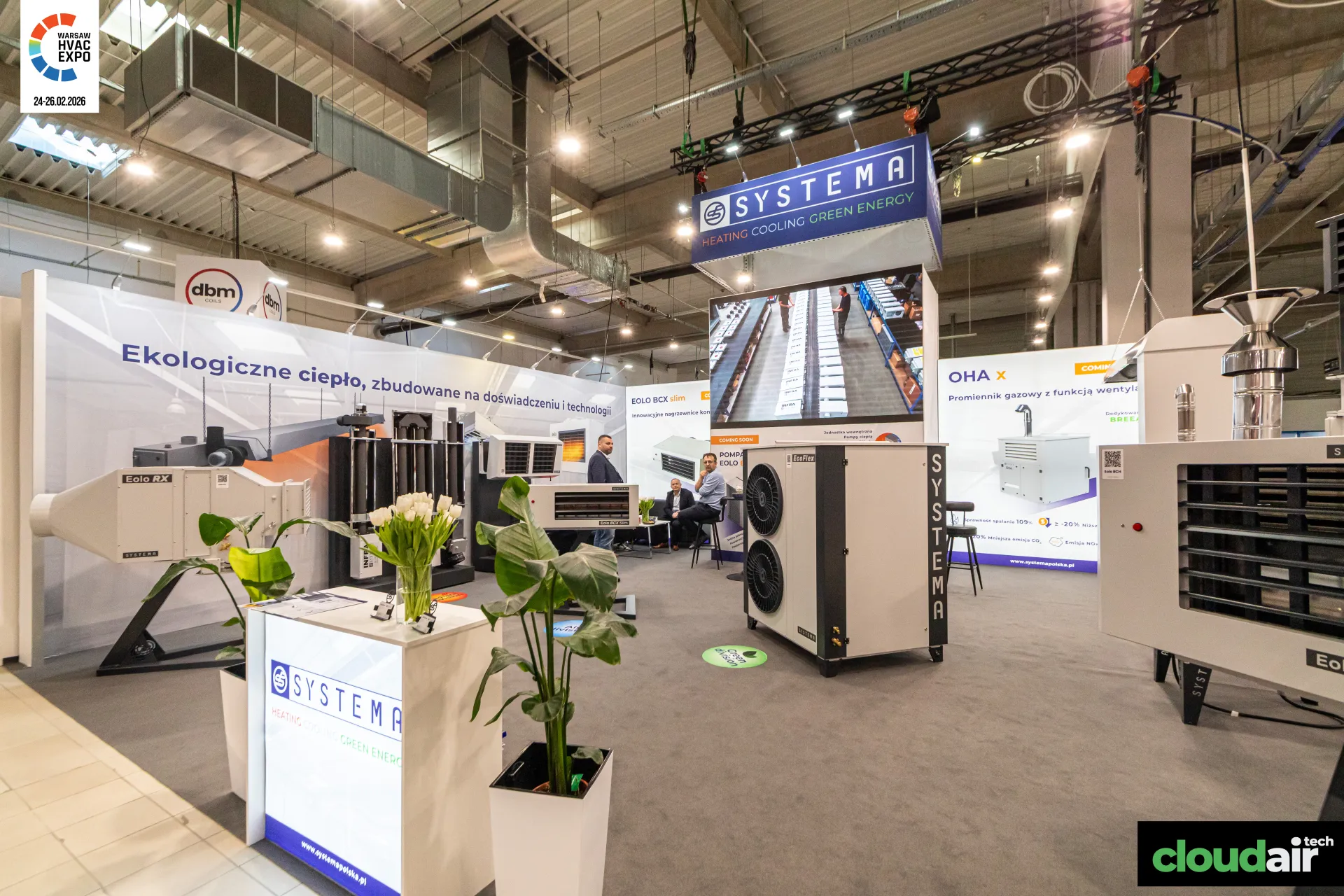 Systema stand with Eolo heaters and an EcoFlex heat pump at Warsaw HVAC Expo 2026