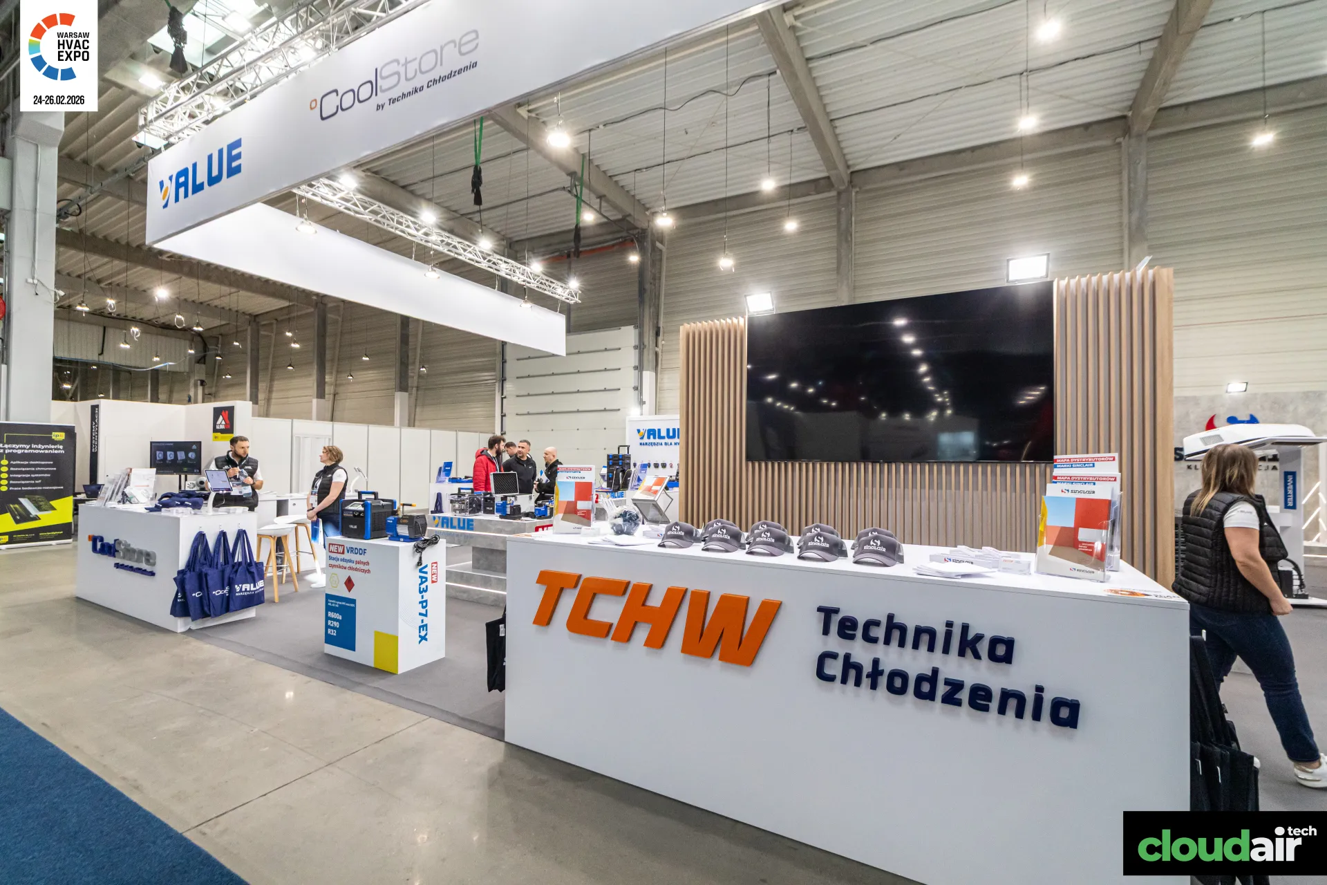 TCHW counter beside the Value and CoolStore tool area under hanging banners at Warsaw HVAC Expo 2026