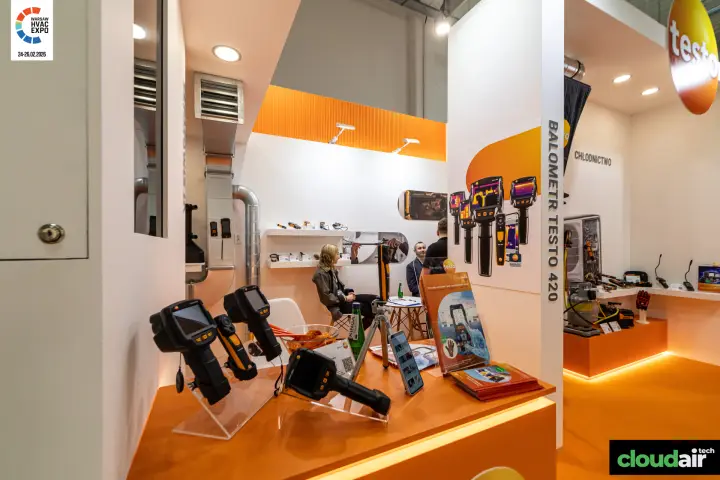 Testo thermal imaging cameras on the orange front counter at Warsaw HVAC Expo 2026