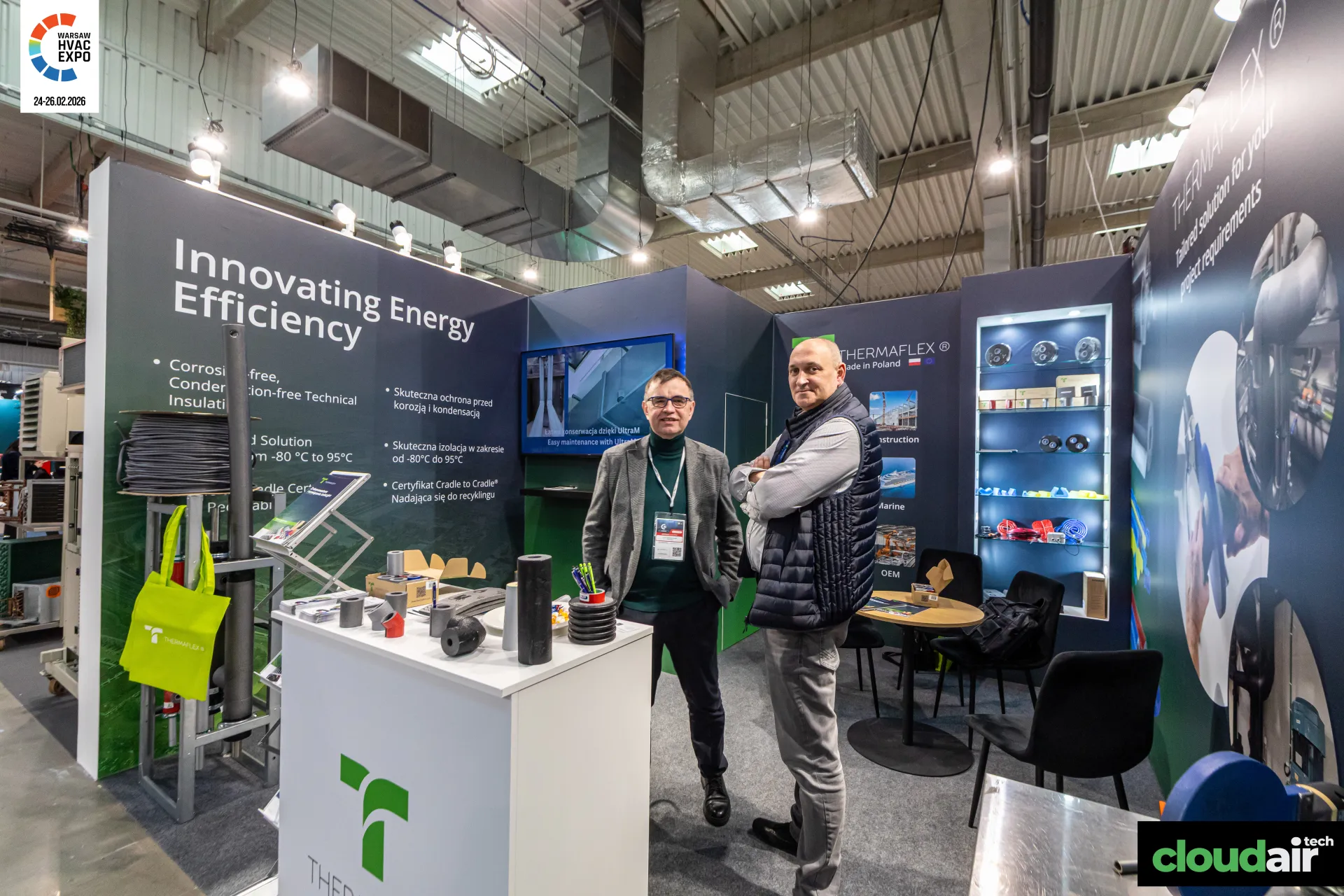 Thermaflex 'Innovating Energy Efficiency' wall with insulation rolls at Warsaw HVAC Expo 2026