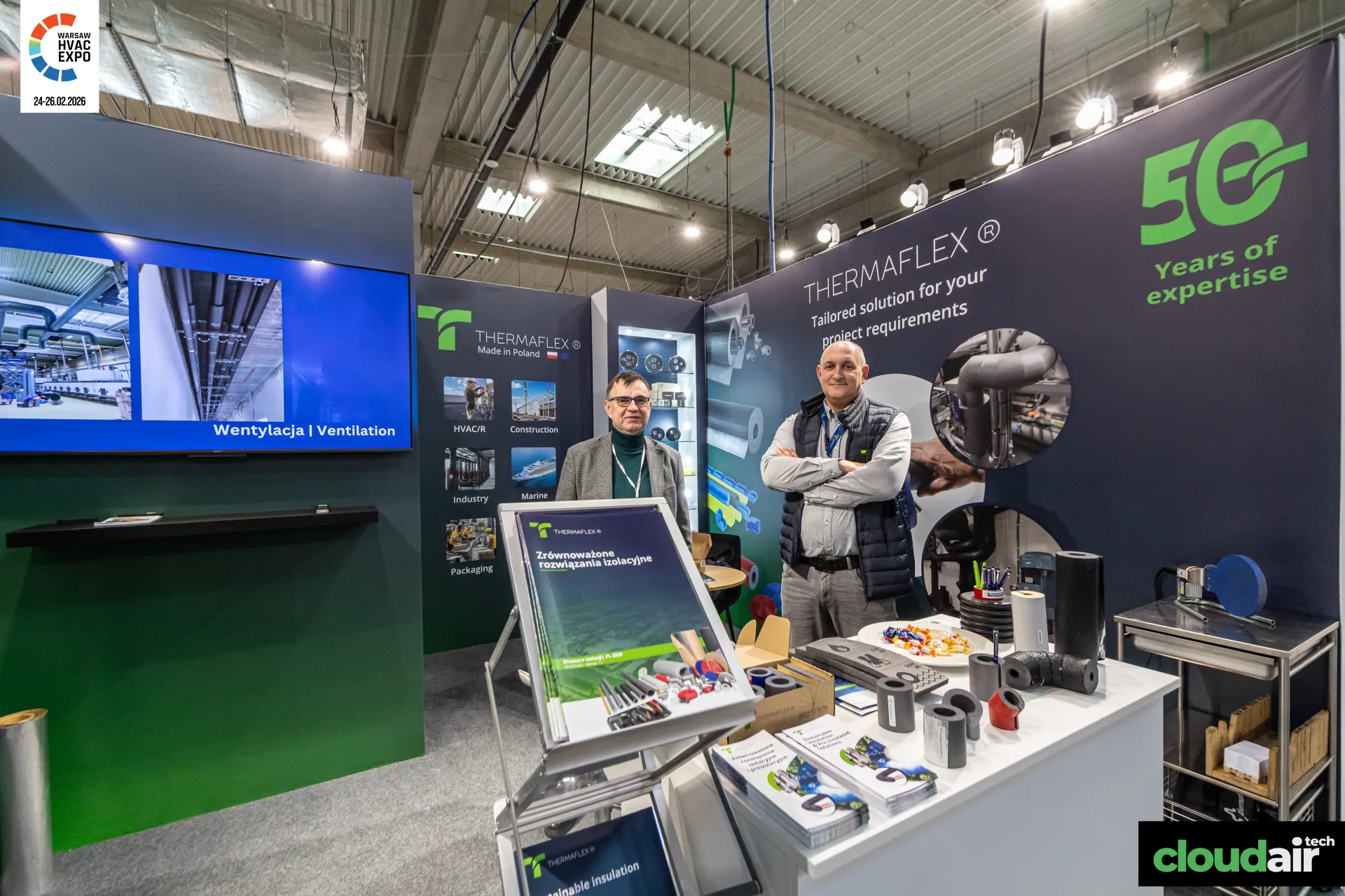 Thermaflex stand marking 50 years with insulation samples on the counter at Warsaw HVAC Expo 2026