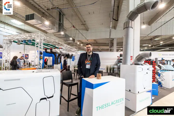 Thesslagreen partner counter with white recuperators and EPP ducting at Warsaw HVAC Expo 2026