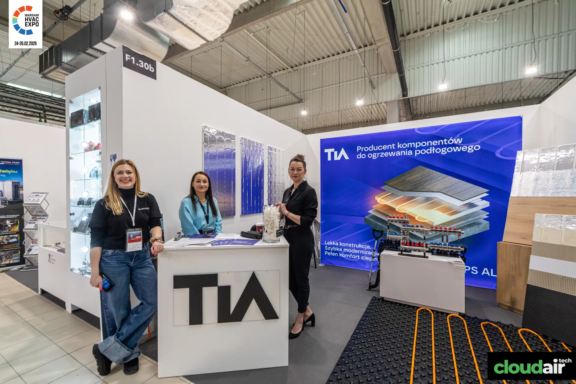 TIA stand presenting underfloor heating components and manifolds at Warsaw HVAC Expo 2026