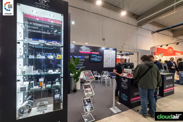TME display case of components and Sunon fans on the counter at Warsaw HVAC Expo 2026