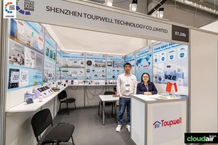 Toupwell shell-scheme booth with room thermostats for heating and fan coils