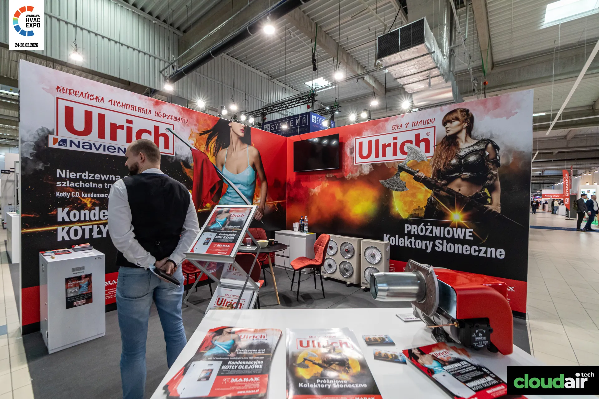 Ulrich oil burner and brochures on the stand counter at Warsaw HVAC Expo 2026