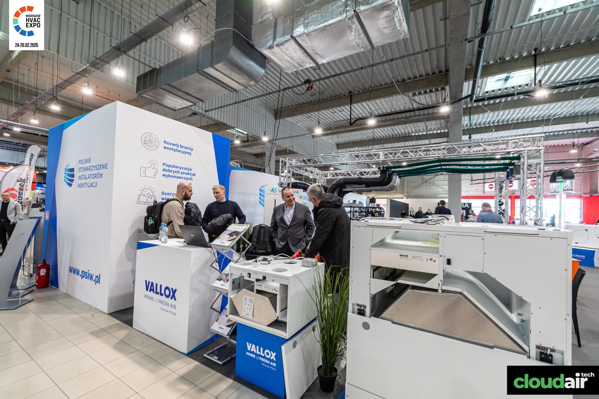 Vallox heat recovery units with open panels on the PSIW stand at Warsaw HVAC Expo 2026