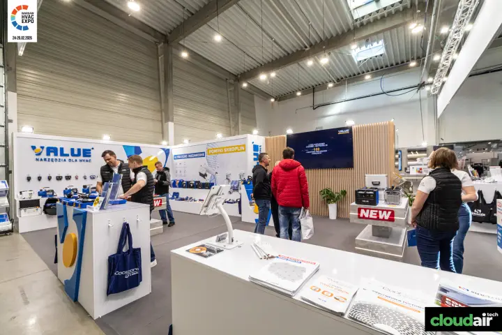Value stand with HVAC tool walls and a NEW product plinth at Warsaw HVAC Expo 2026