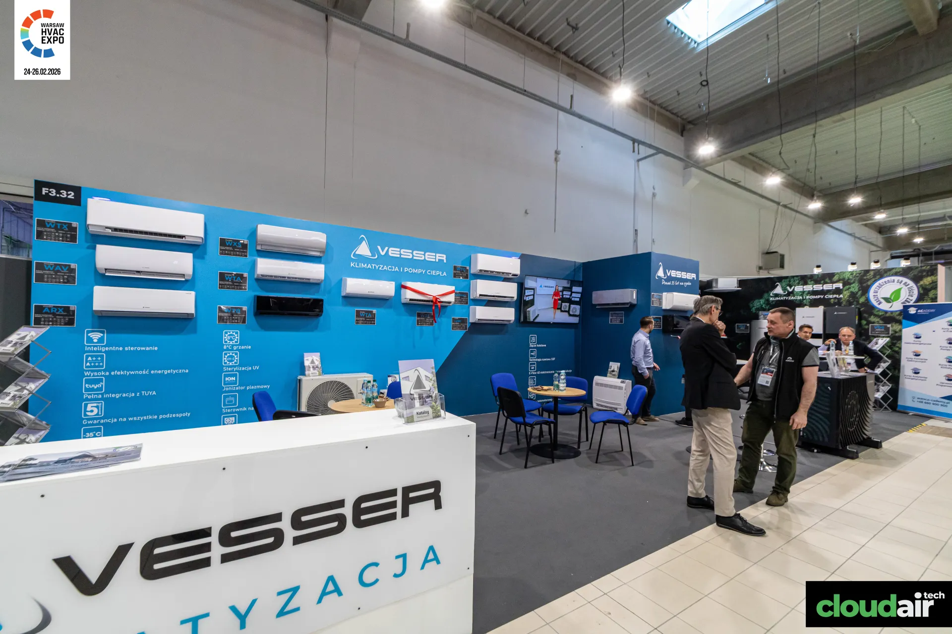 Vesser wall of WTX, WAV and ARX split units with feature icons at Warsaw HVAC Expo 2026