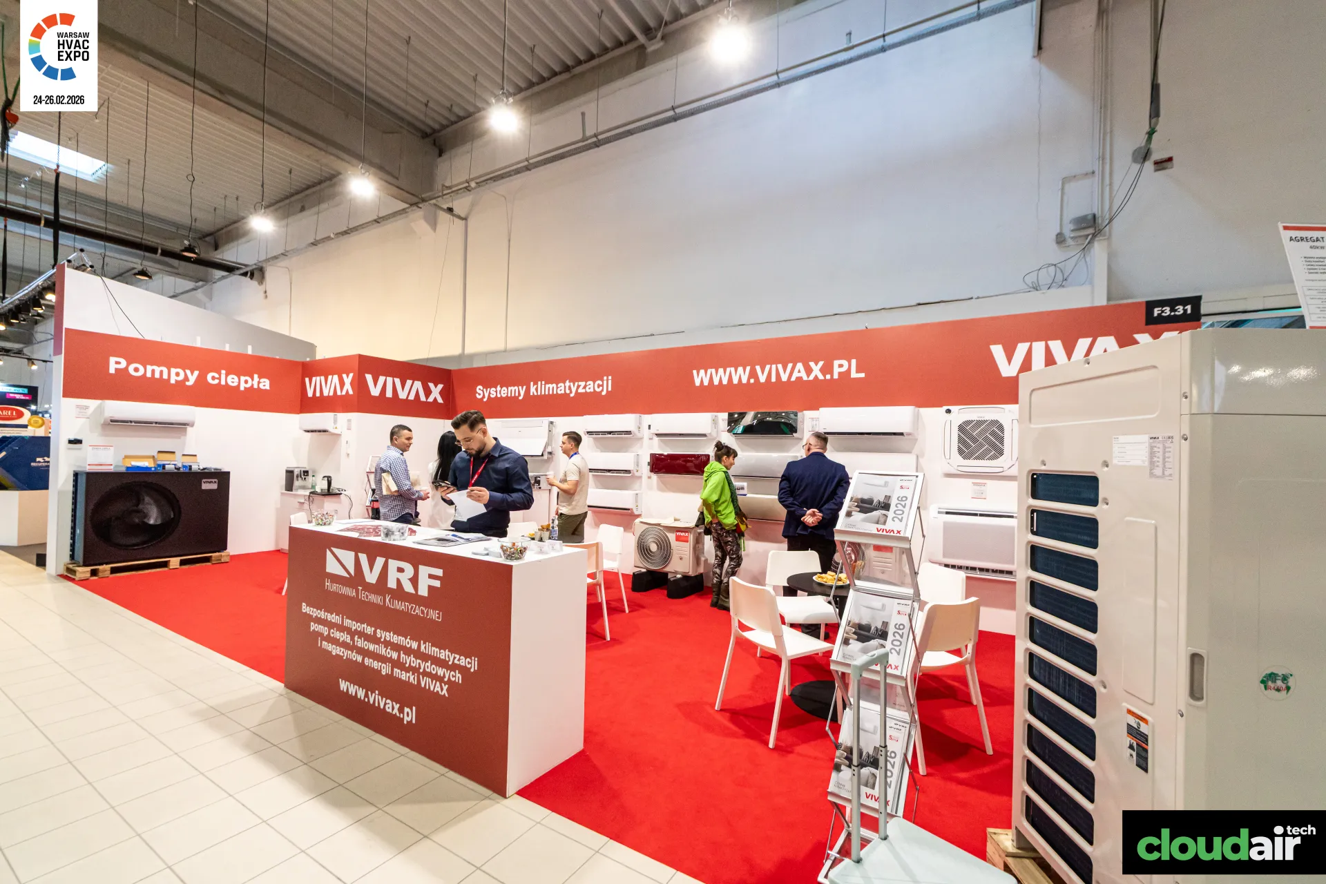 Vivax stand F3.31 with heat pumps, split units and large outdoor unit at Warsaw HVAC Expo 2026