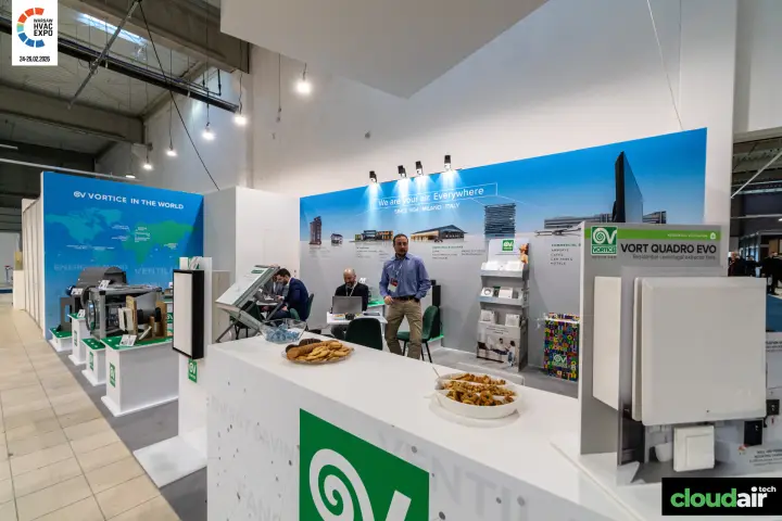 Vortice stand with 'We are your air. Everywhere' backdrop and Vort Quadro Evo