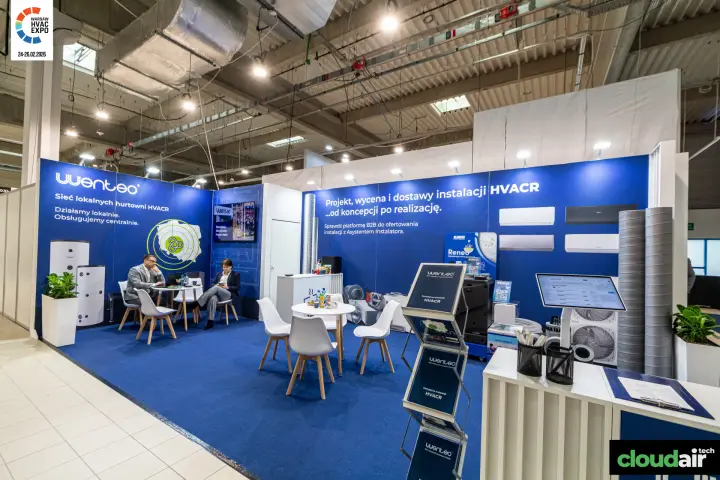 Wenteo HVACR wholesale stand with split units, tanks and flexible ducts
