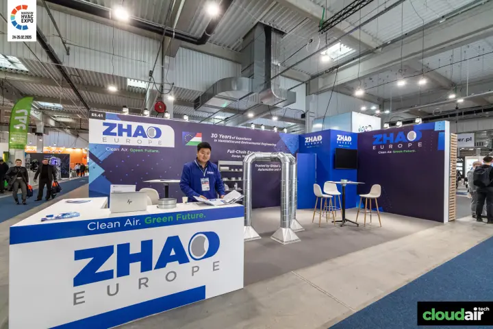 Zhao Europe corner stand with branded counter and spiral duct display