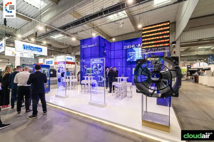 Ziehl-Abegg stand with a large ZAplus Next Generation fan on display