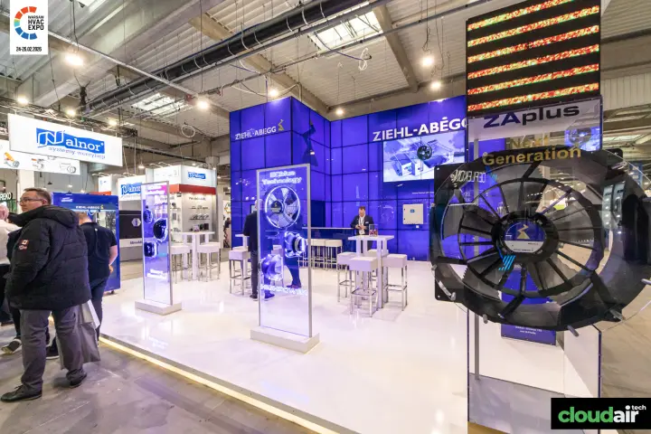 Ziehl-Abegg stand with a ZAplus Next Generation fan behind glass at Warsaw HVAC Expo 2026